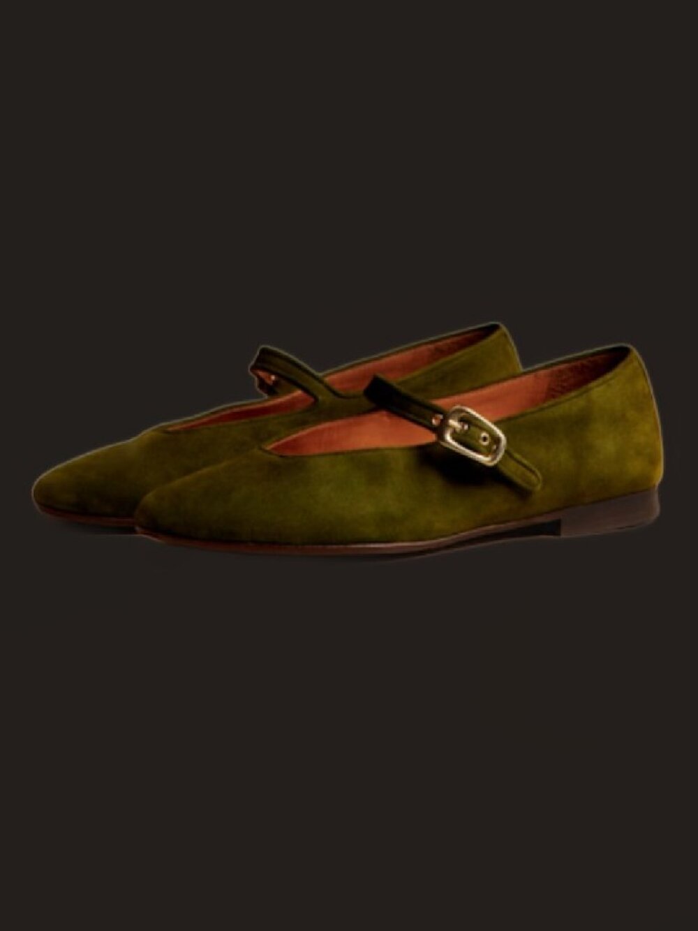 Sezane Valentin Low Ballet Flats, US 10, Green Suede